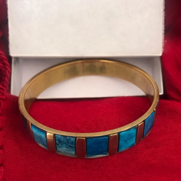Two bangle gold and turquoise costume jewelry - Picture 2 of 3